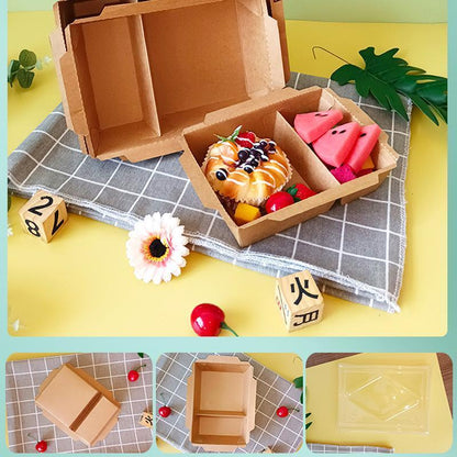 200 x Brown Bento Salad Pasta Rice Kraft Paper Lunch Box Takeaway Food Container - 900ml+PET lid