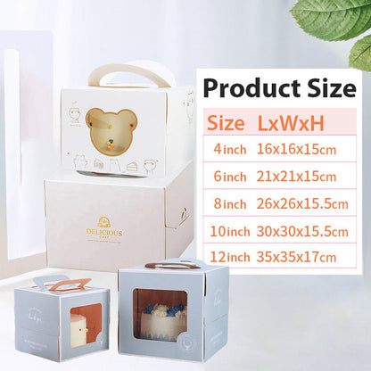 30PCS Grey Portable Cake Boxes Display Window Packing Case with Handle Birthday - 8 inch