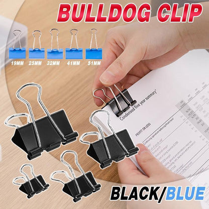 20PCS Black Bulldog Foldback Clips Document Paper Clamps Multiple Sizes - Blue 25mm