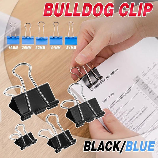 20PCS Black Bulldog Foldback Clips Document Paper Clamps Multiple Sizes - Blue 41mm