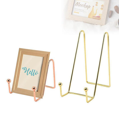 Iron Display Stand Dish Rack-Plate Bowl Picture Frame Photo Book Pedestal Holder - Gold-L