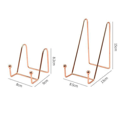 Iron Display Stand Dish Rack-Plate Bowl Picture Frame Photo Book Pedestal Holder - Gold-S