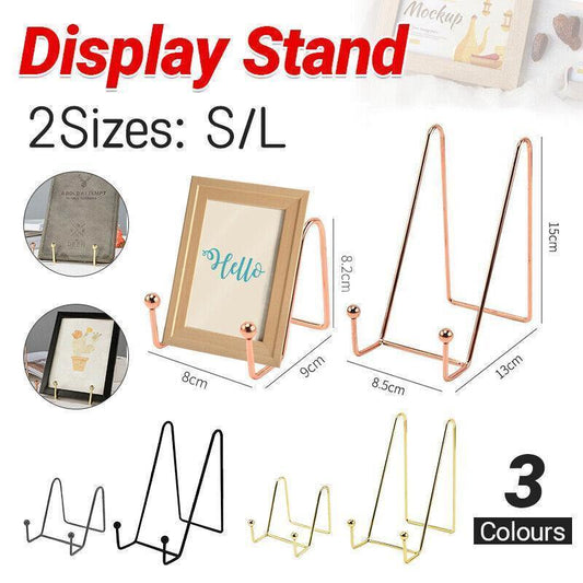 Iron Display Stand Dish Rack-Plate Bowl Picture Frame Photo Book Pedestal Holder - Rose Gold-S