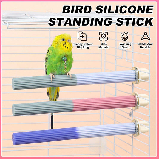 Non-Slip Silicone Parrot Perch Stand Stick Grinding Claw Bird Cage Accessories - Pink Grey