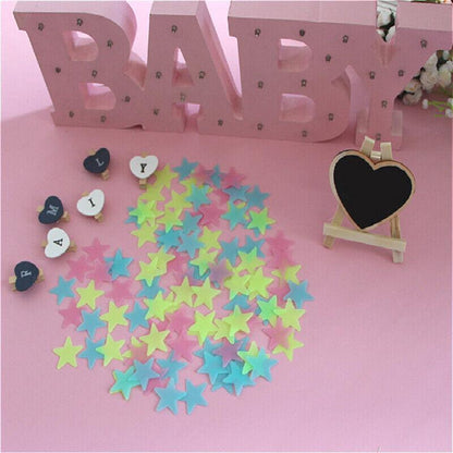 100 Pieces Glow-in-the-Dark Luminous Star Wall Stickers for Bedroom or Ceiling Decor - Green