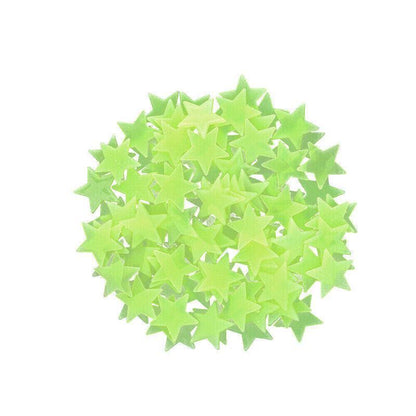 100 Pieces Glow-in-the-Dark Luminous Star Wall Stickers for Bedroom or Ceiling Decor - Green