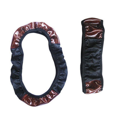 PU Leather Car Steering Wheel Cover With Mahogany Pattern 38cm Anti Slip Grip