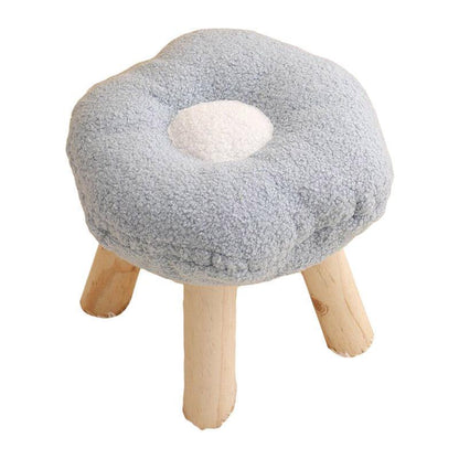 Small Flower Short Stool for Entryway or Living Room Shoe Bench or Footrest - White