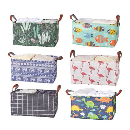 2pcs Foldable Cotton Linen Storage Baskets Home Organizer Box Office Supplies - Dinosaur