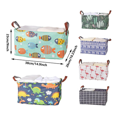 2pcs Foldable Cotton Linen Storage Baskets Home Organizer Box Office Supplies - Dinosaur