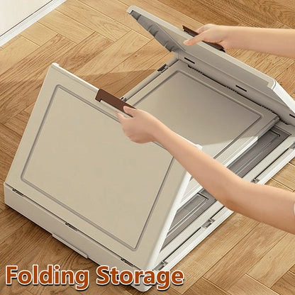 3 Tier Folding Storage Cabinet Shelf with Doors and Wheels for Home Office Dorm