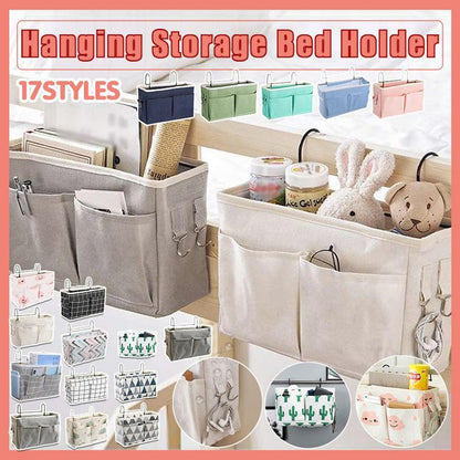 Hanging Bedside Storage Caddy with Pockets for Bunk Bed Dorm Couch Organizing - White