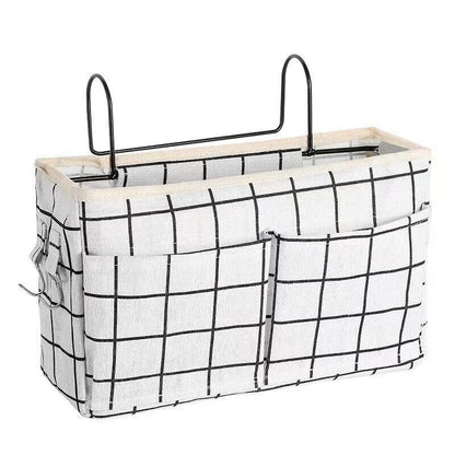 Hanging Bedside Storage Caddy with Pockets for Bunk Bed Dorm Couch Organizing - Black Grid