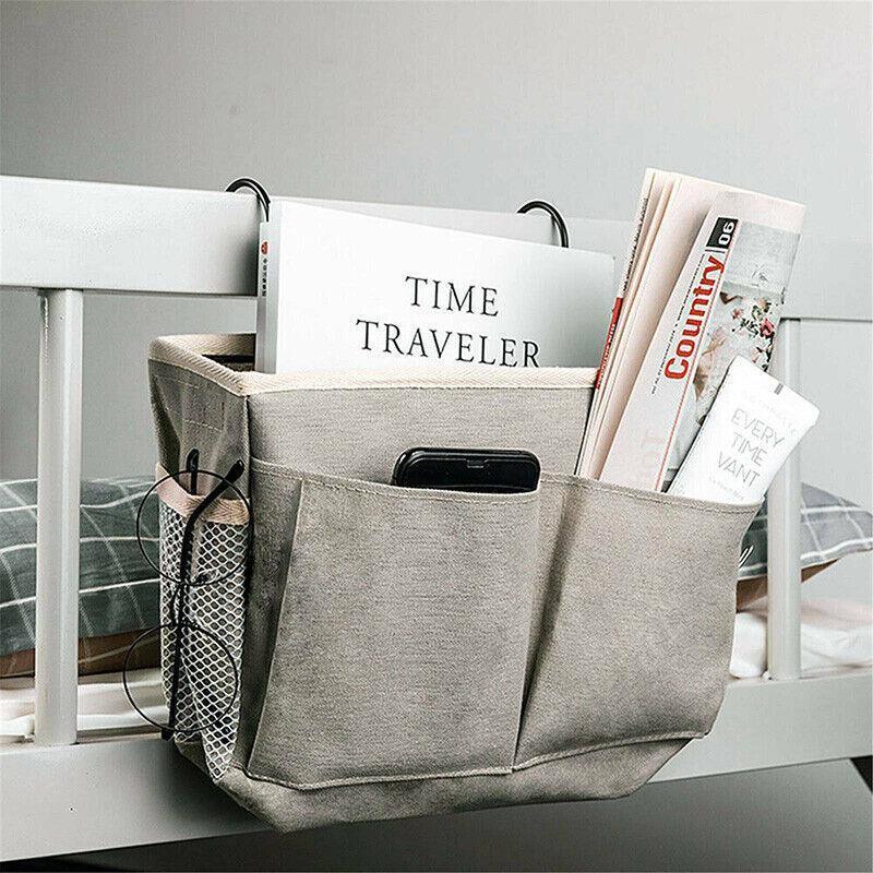 Hanging Bedside Storage Caddy with Pockets for Bunk Bed Dorm Couch Organizing - Green