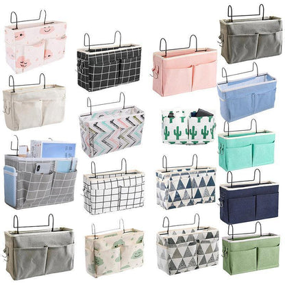 Hanging Bedside Storage Caddy with Pockets for Bunk Bed Dorm Couch Organizing - Pink