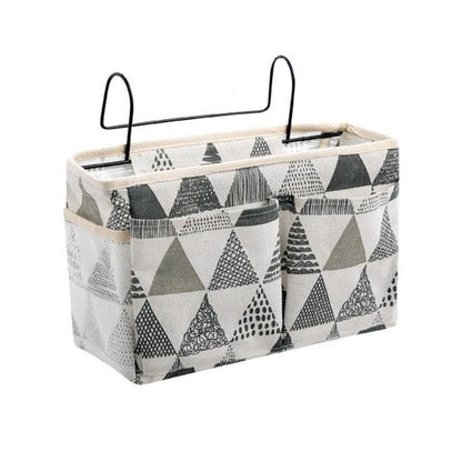 Hanging Bedside Storage Caddy with Pockets for Bunk Bed Dorm Couch Organizing - White Grid
