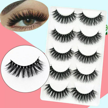 5 Pairs 3D Thick Mink Fake False Eyelashes Natural Long Wispy Makeup Lashes Au - 3D-46