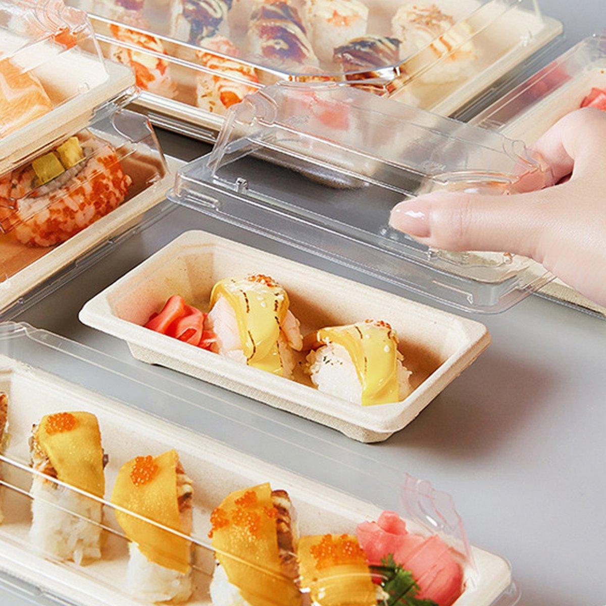 50pcs Eco-Friendly Sushi Box Rectangular Biodegradable Lunch Packaging Plate - 16 cm x 9 cm x 4.5 cm