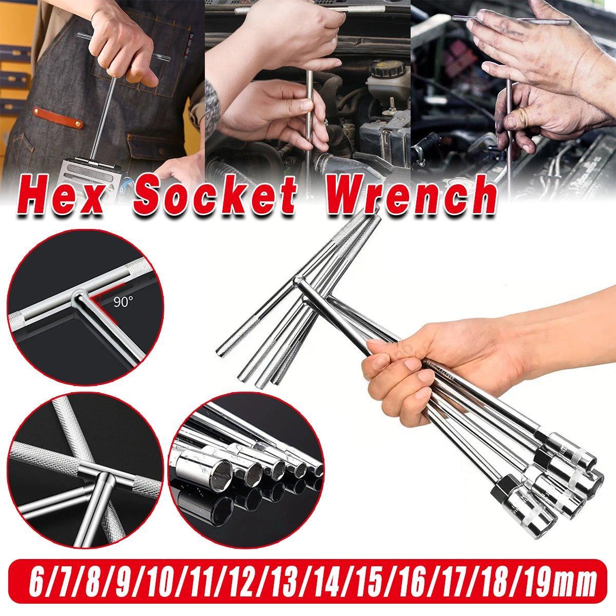 6-19mm Steel T Shaped Hex Wrench Hand Tool Spanner Socket Adapter Repair - 7mm