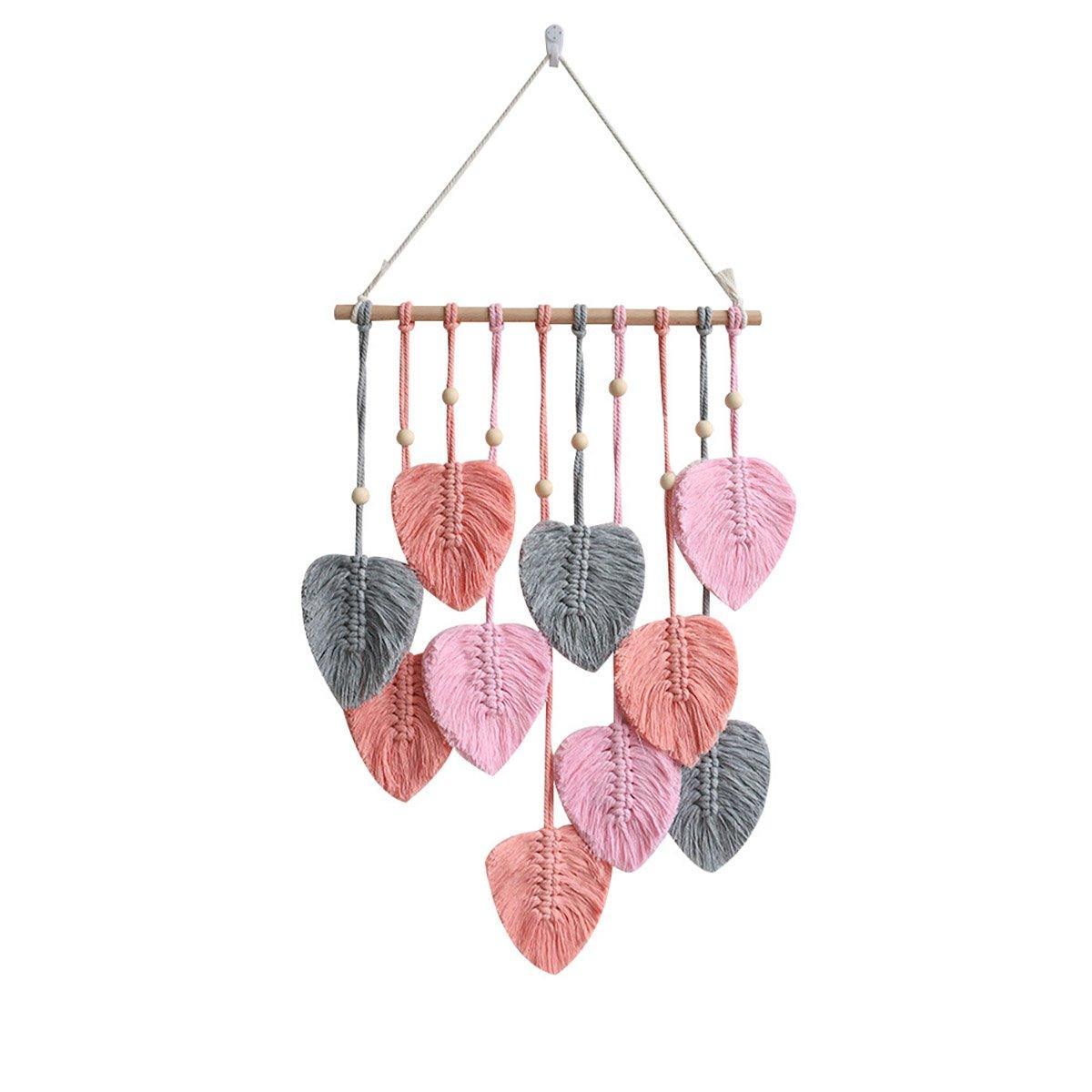 Handmade Braided Cotton Rope Leaves Wall Hanging Home Decoration Ornament - Khaki