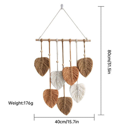 Handmade Braided Cotton Rope Leaves Wall Hanging Home Decoration Ornament - Pink