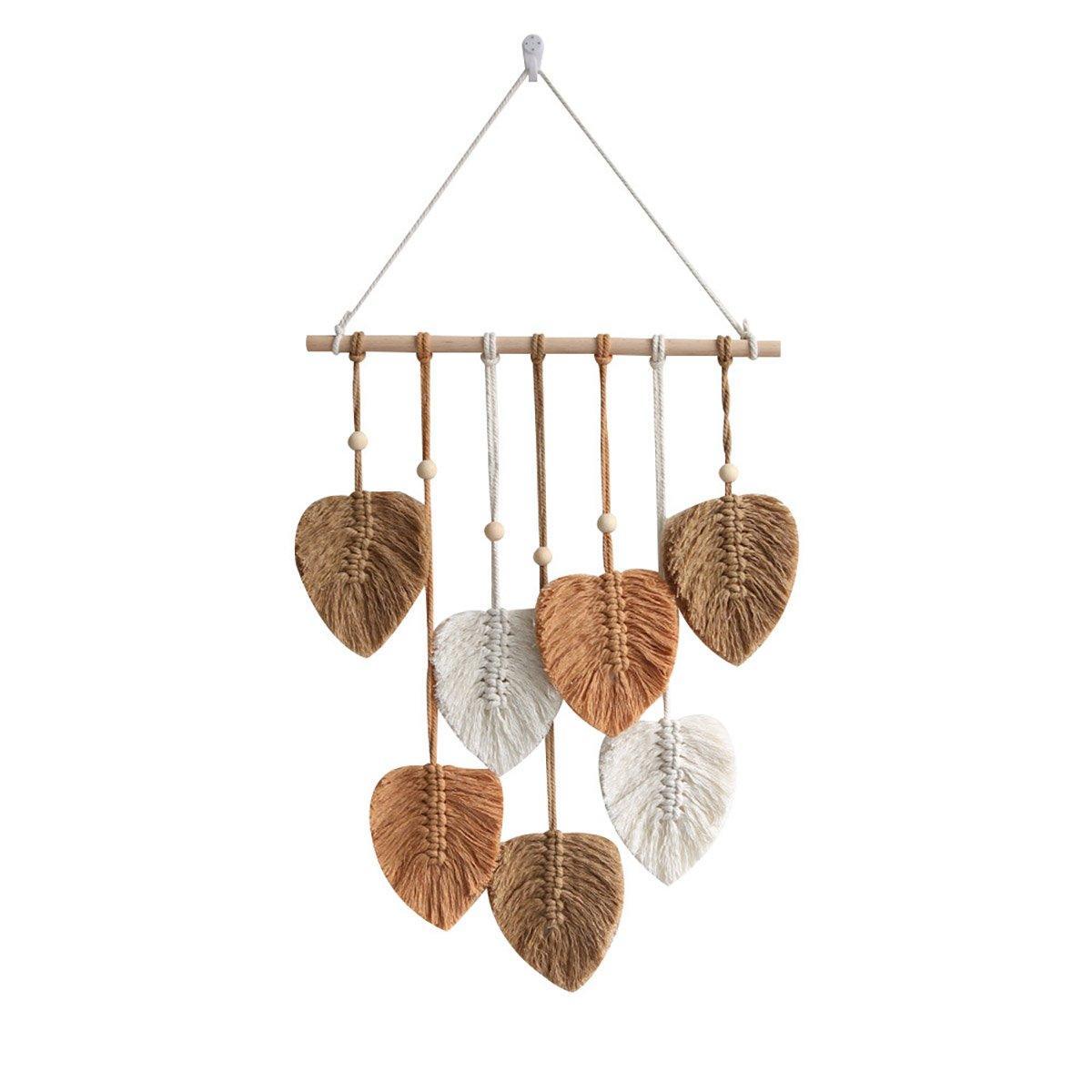 Handmade Braided Cotton Rope Leaves Wall Hanging Home Decoration Ornament - Pink