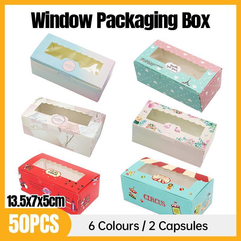 50PCS Set of 2 Premium Cake Packaging Boxes Clear Window Food Grade Cardboard - Marble-50pcs