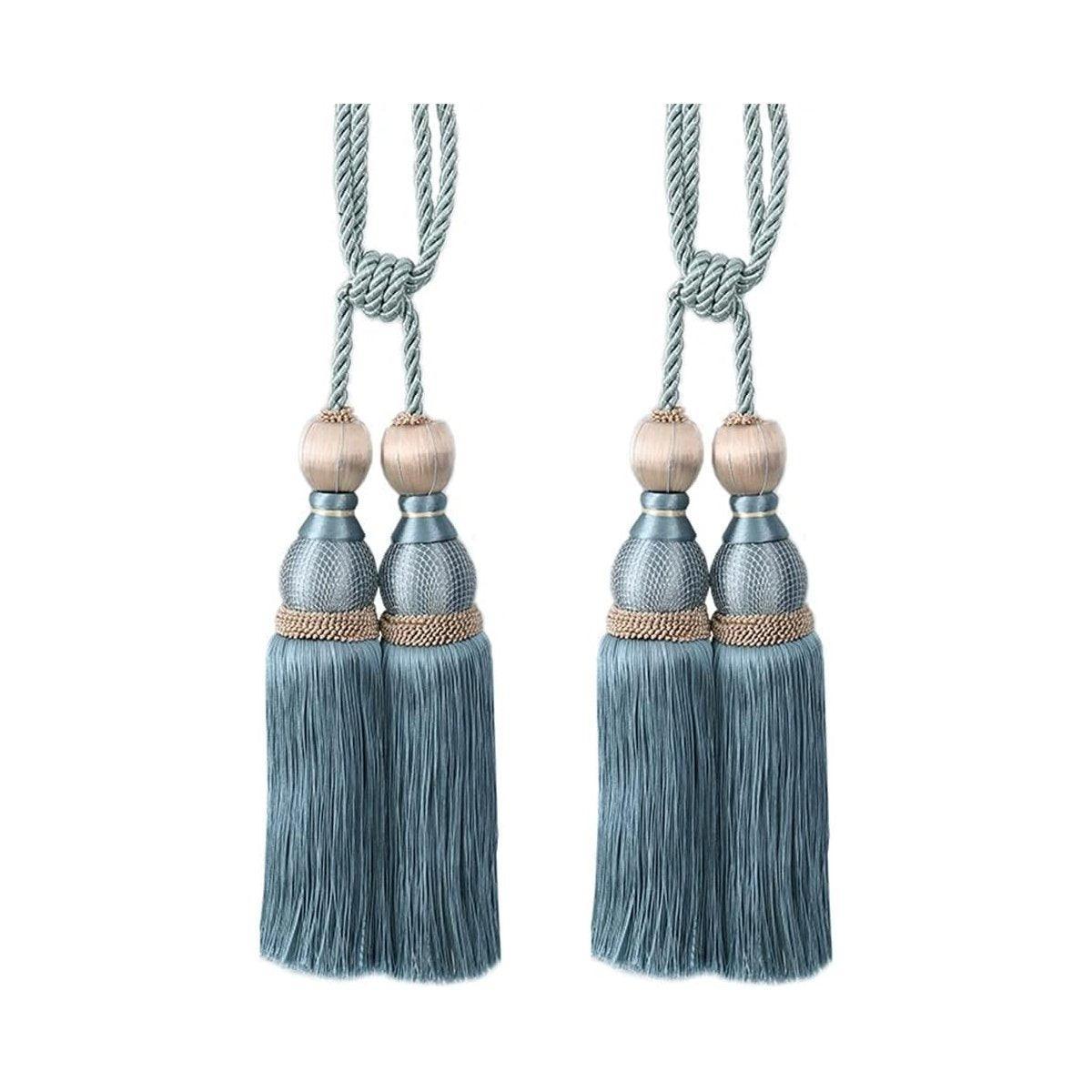 1pair Curtain Tiebacks Hanging Balls Tassel Rope Decorative Curtain Holders - Grey