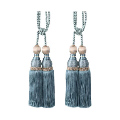 1pair Curtain Tiebacks Hanging Balls Tassel Rope Decorative Curtain Holders - Grey