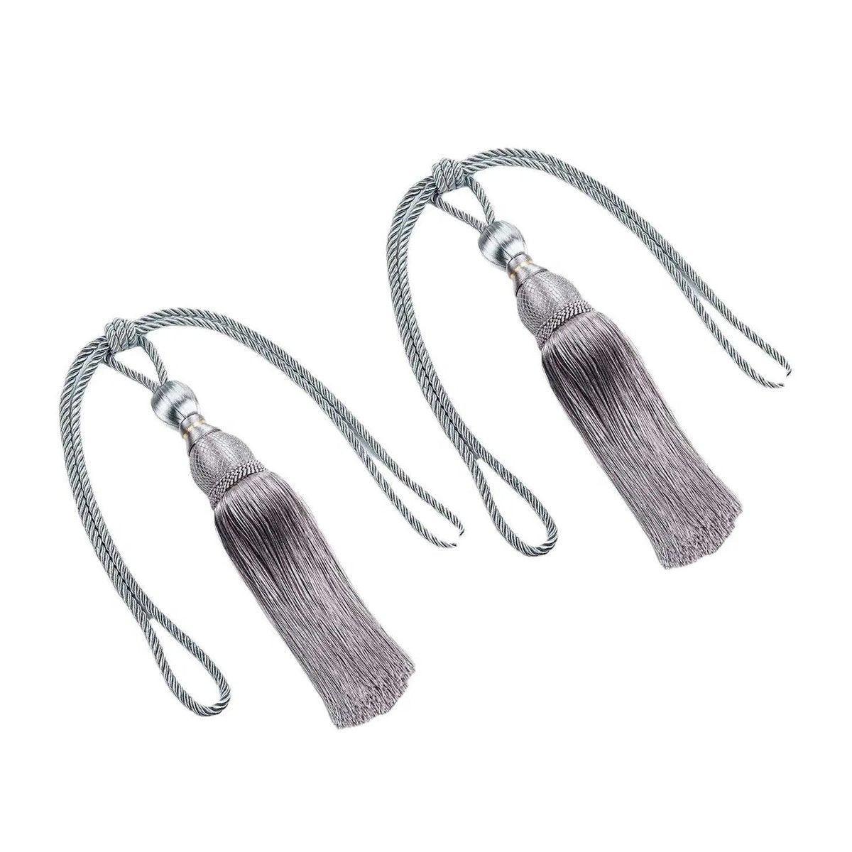 1pair Curtain Tiebacks Hanging Balls Tassel Rope Decorative Curtain Holders - Purplish Red