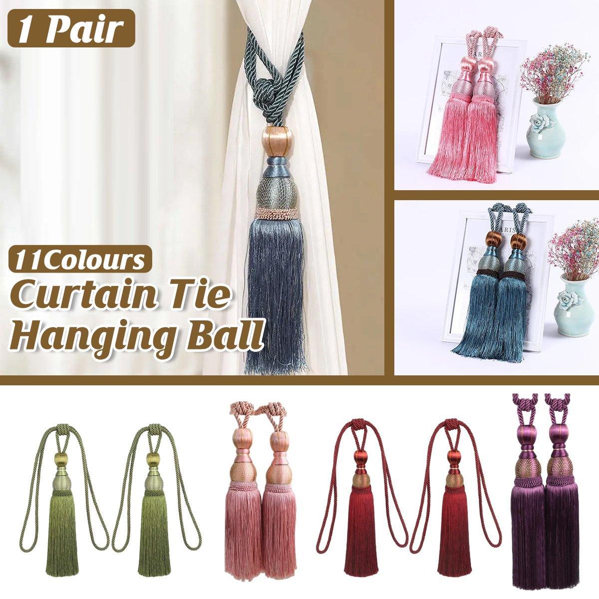1pair Curtain Tiebacks Hanging Balls Tassel Rope Decorative Curtain Holders - Mauve Pink