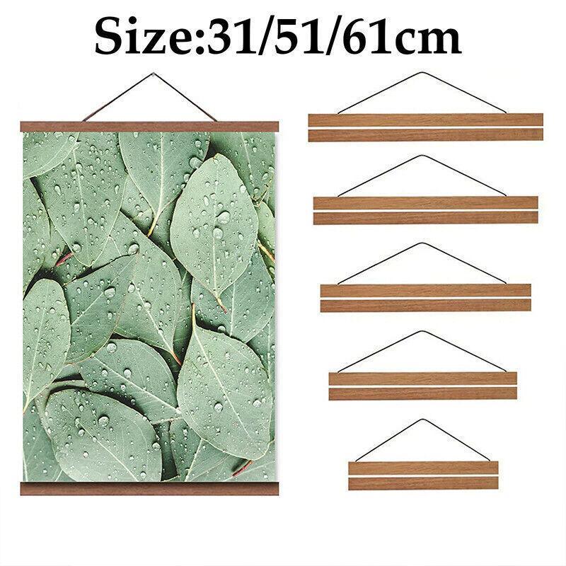 Teak Wooden Poster Frame 31–61cm Wall Art Scroll Hanger Picture Frame Clamp Holder - 51CM