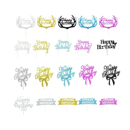 Happy Birthday Cake Topper Colour Printed Acrylic Party Decorations - Rose Red-Thin Line