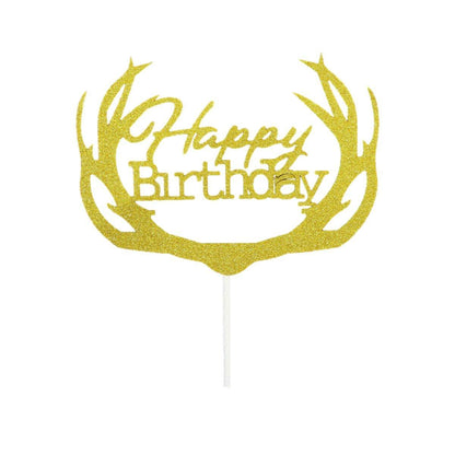 Happy Birthday Cake Topper Colour Printed Acrylic Party Decorations - Rose Red-Thin Line