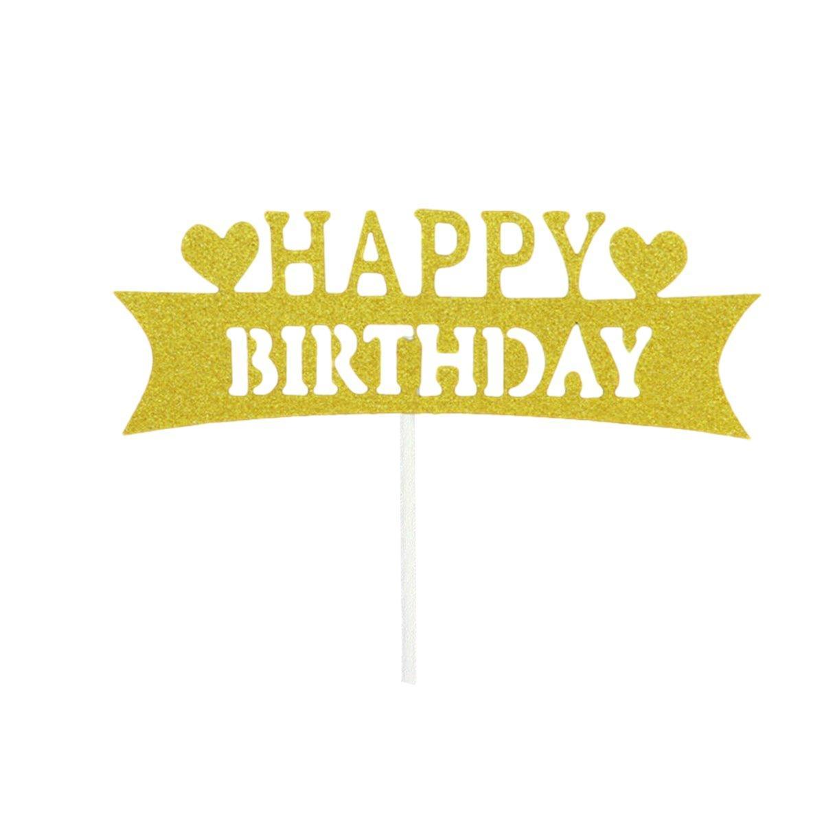 Happy Birthday Cake Topper Colour Printed Acrylic Party Decorations - Rose Red-Thin Line