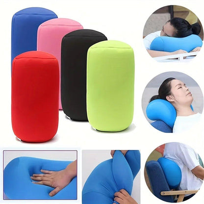 Solid Color Cylindrical Foam Particle Pillow Multi-Functional Neck Waist Support - Blue