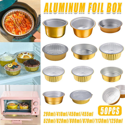 50PCS Thickened Round Aluminum Foil Containers with Plastic Lids - 1130ml