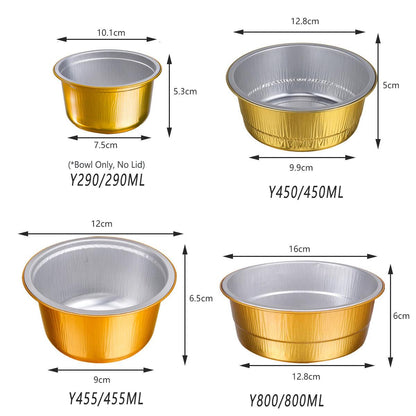 50PCS Thickened Round Aluminum Foil Containers with Plastic Lids - 1130ml