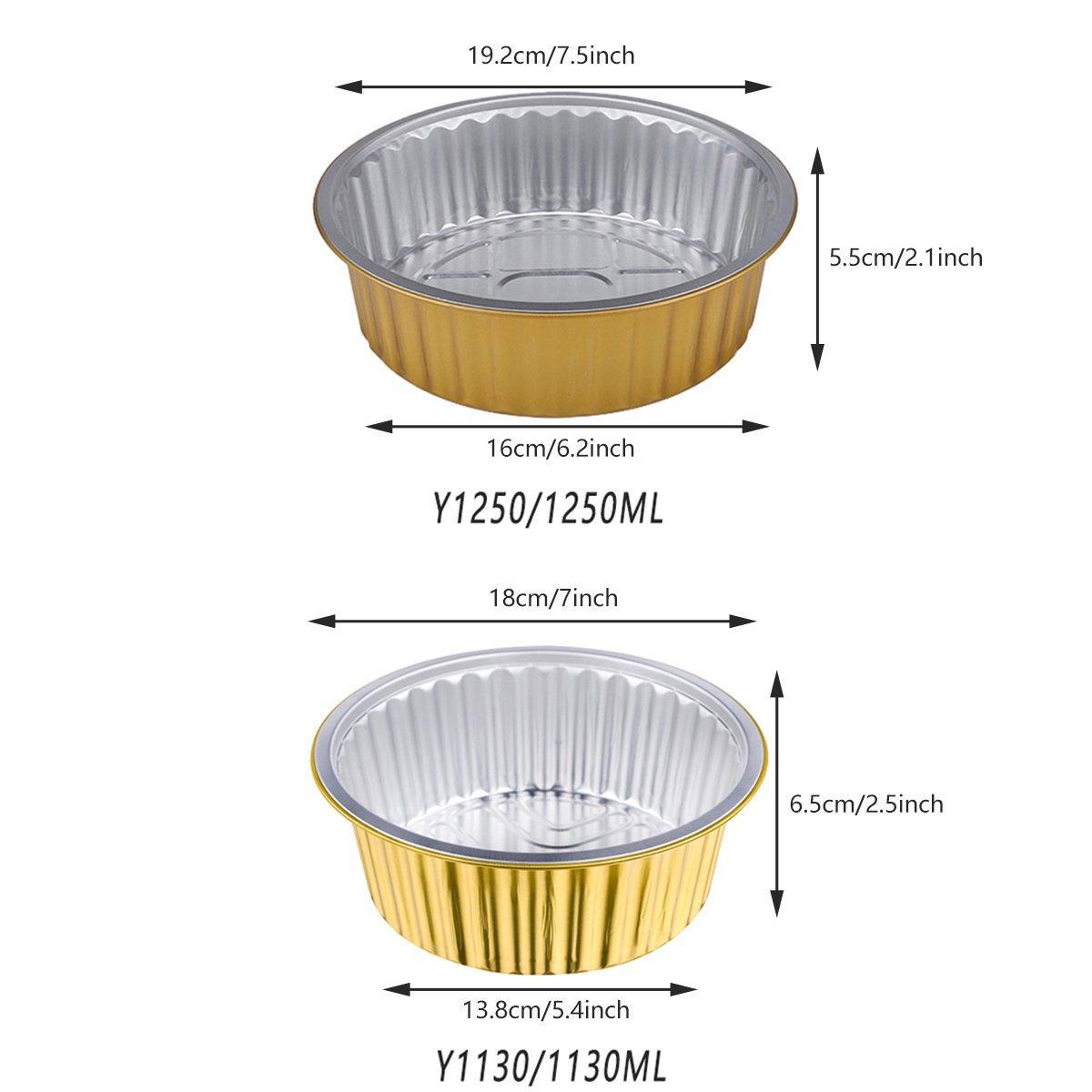 50PCS Thickened Round Aluminum Foil Containers with Plastic Lids - 1130ml
