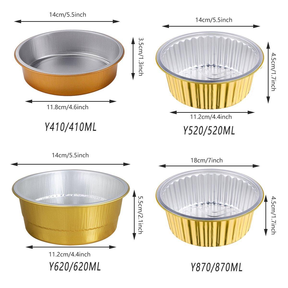 50PCS Thickened Round Aluminum Foil Containers with Plastic Lids - 620ml