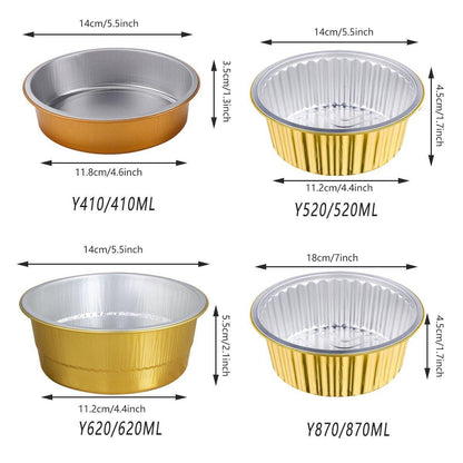 50PCS Thickened Round Aluminum Foil Containers with Plastic Lids - 620ml