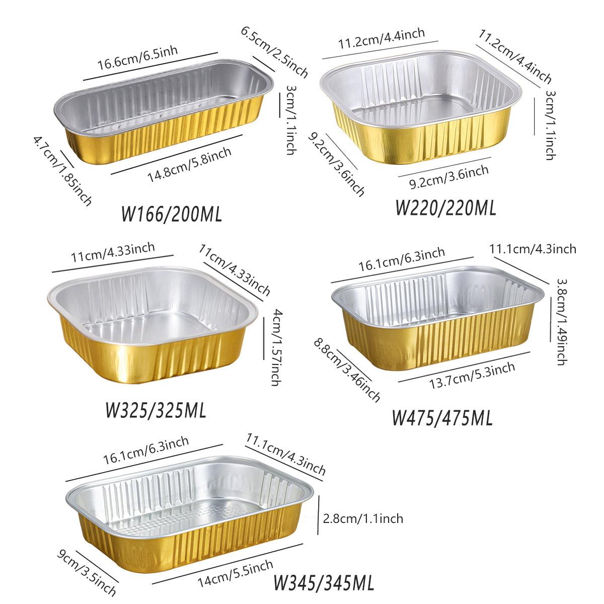 50 PCS Thickened Foil Box with Plastic Lid Rectangular Aluminum Foil - 1000ml