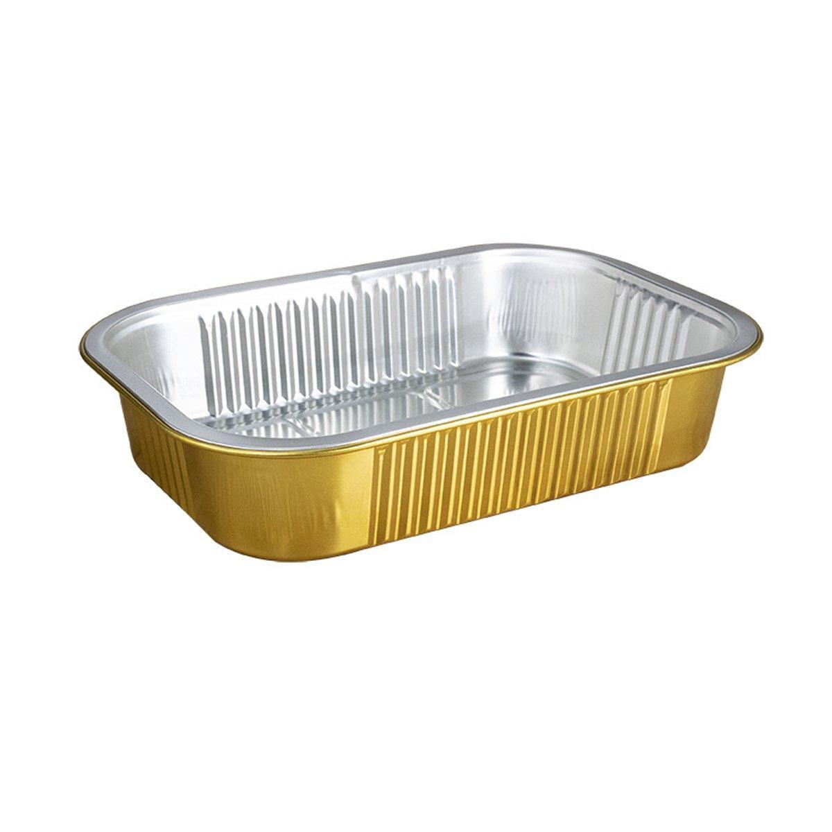 50 PCS Thickened Foil Box with Plastic Lid Rectangular Aluminum Foil - 1000ml