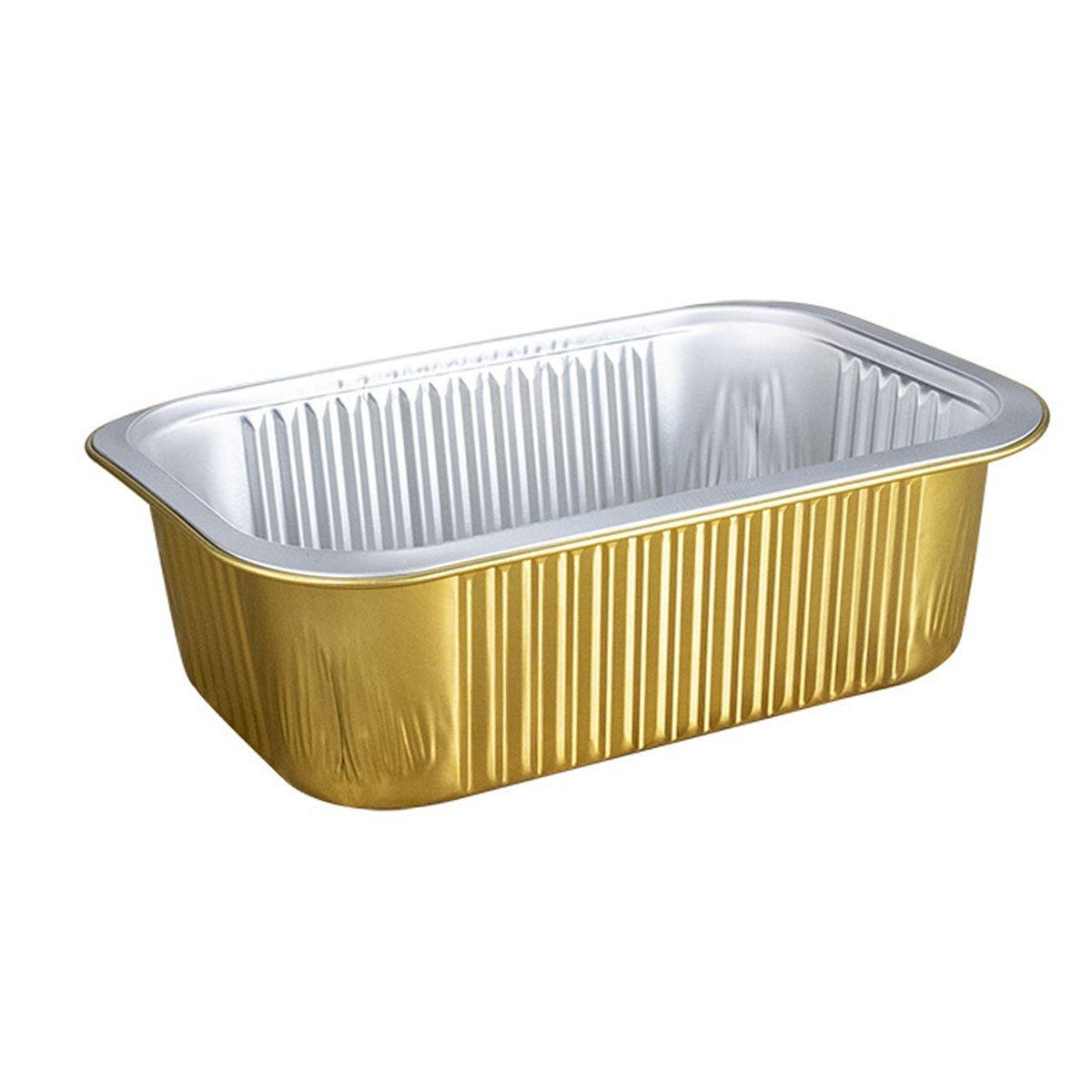 50 PCS Thickened Foil Box with Plastic Lid Rectangular Aluminum Foil - 1000ml