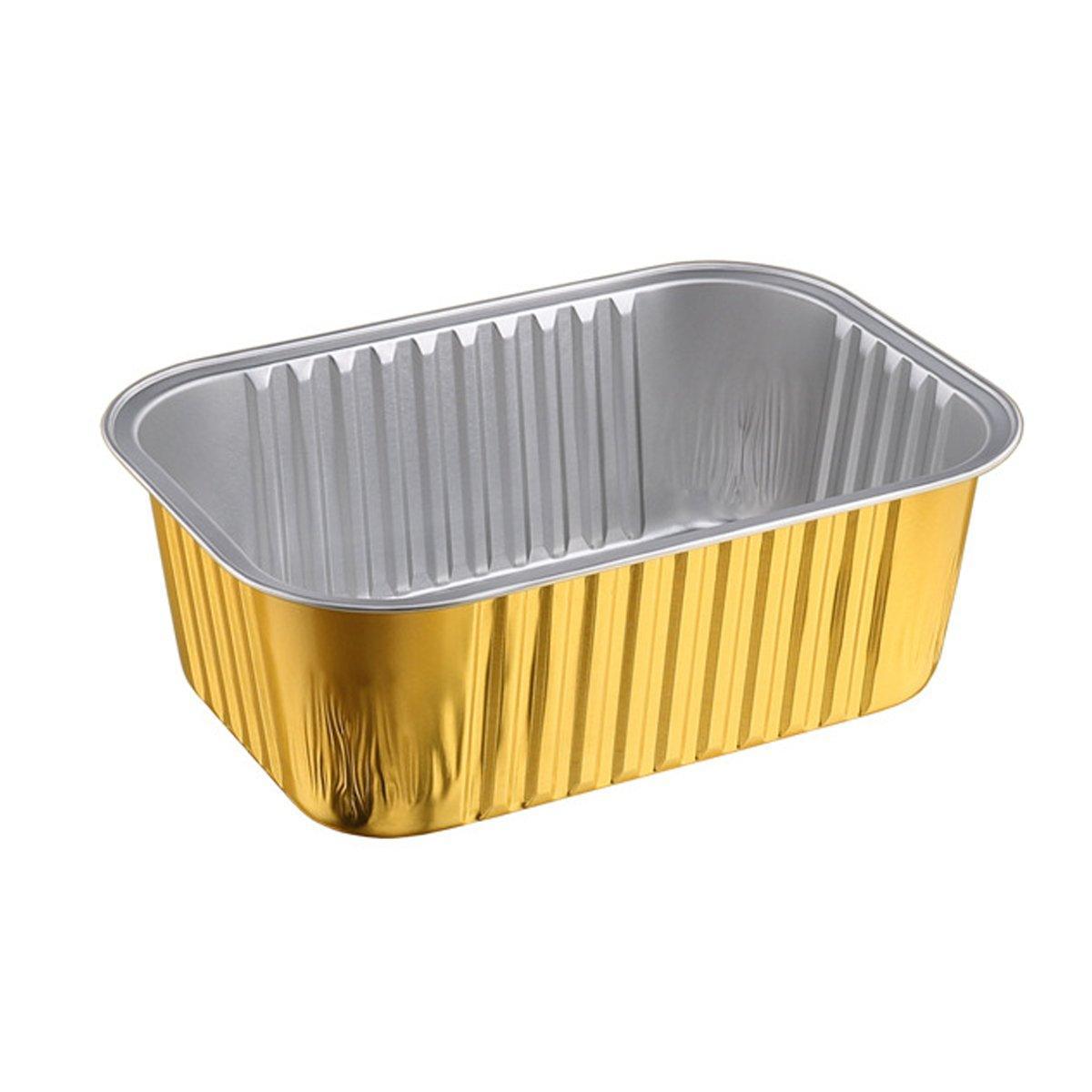 50 PCS Thickened Foil Box with Plastic Lid Rectangular Aluminum Foil - 1000ml