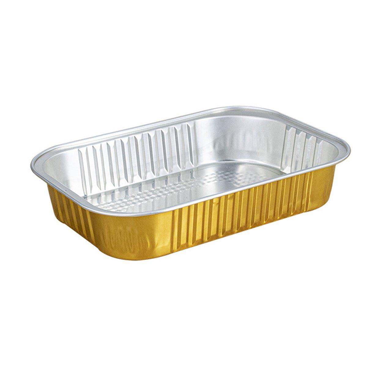 50 PCS Thickened Foil Box with Plastic Lid Rectangular Aluminum Foil - 1000ml
