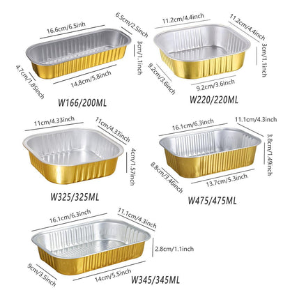 50 PCS Thickened Foil Box with Plastic Lid Rectangular Aluminum Foil - 580ml