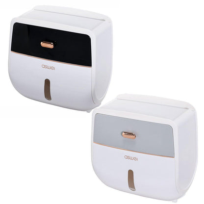 Wall-Mounted Toilet Tissue Paper Roll Holder Storage Box No punching Waterproof - Grey