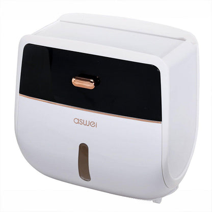 Wall-Mounted Toilet Tissue Paper Roll Holder Storage Box No punching Waterproof - Grey