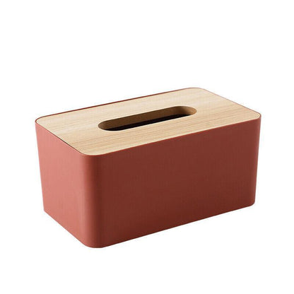 Wooden Lid Tissue Storage Box Dispenser for Napkins Desk Paper Holder Organiser - Blue